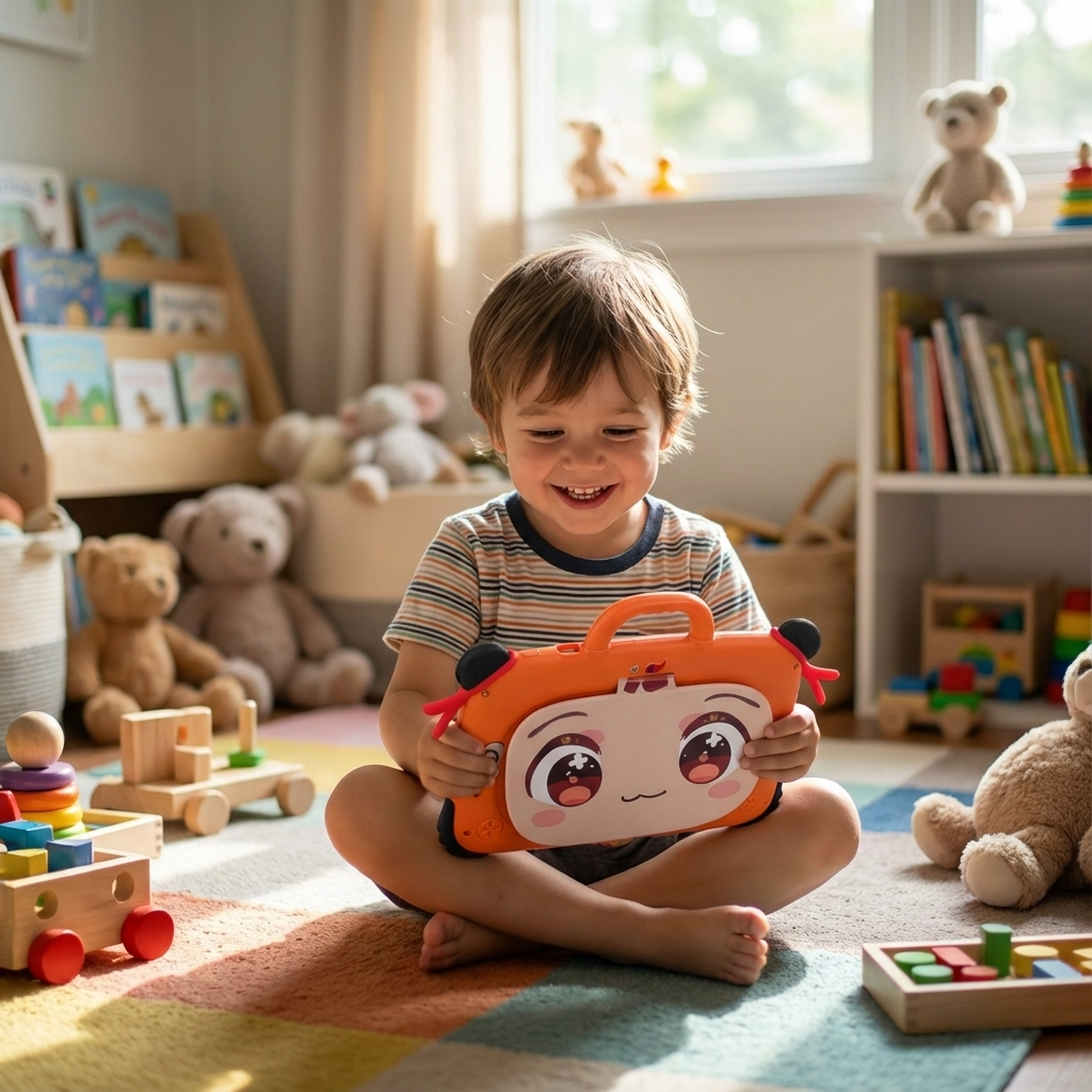 BabyTab Éveil, tablette éducative pour enfants avec coque de protection et poignée intégrée.